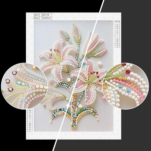 WSLWXSHM Pearl Diamond Painting Kits for Adults Lily, 5D Special Shape Diamond Art Kits for Beginners, Crystal Rhinestones Diamond Painting for Home Wall Decoration Gift 12×16inch/30×40cm Flower in Kuwait
