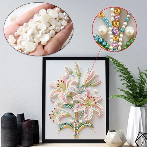 WSLWXSHM Pearl Diamond Painting Kits for Adults Lily, 5D Special Shape Diamond Art Kits for Beginners, Crystal Rhinestones Diamond Painting for Home Wall Decoration Gift 12×16inch/30×40cm Flower in Kuwait