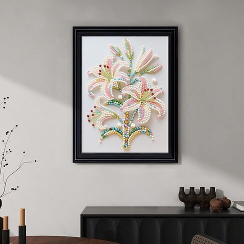 WSLWXSHM Pearl Diamond Painting Kits for Adults Lily, 5D Special Shape Diamond Art Kits for Beginners, Crystal Rhinestones Diamond Painting for Home Wall Decoration Gift 12×16inch/30×40cm Flower in Kuwait