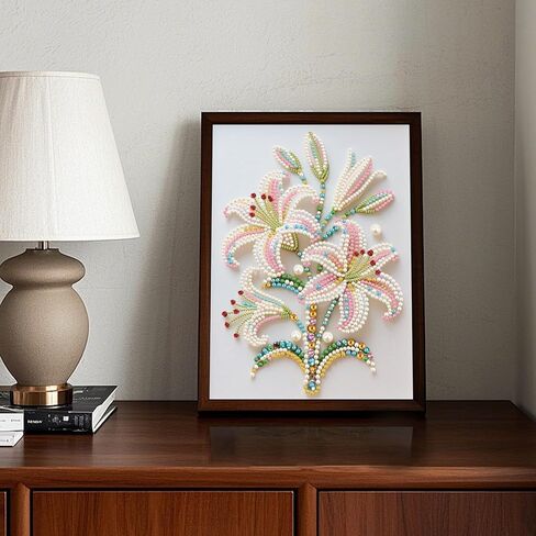 WSLWXSHM Pearl Diamond Painting Kits for Adults Lily, 5D Special Shape Diamond Art Kits for Beginners, Crystal Rhinestones Diamond Painting for Home Wall Decoration Gift 12×16inch/30×40cm Flower in Kuwait