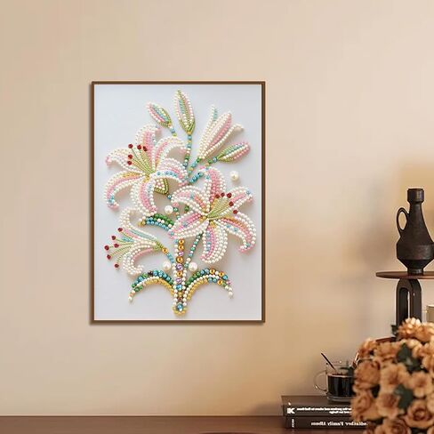 WSLWXSHM Pearl Diamond Painting Kits for Adults Lily, 5D Special Shape Diamond Art Kits for Beginners, Crystal Rhinestones Diamond Painting for Home Wall Decoration Gift 12×16inch/30×40cm Flower in Kuwait