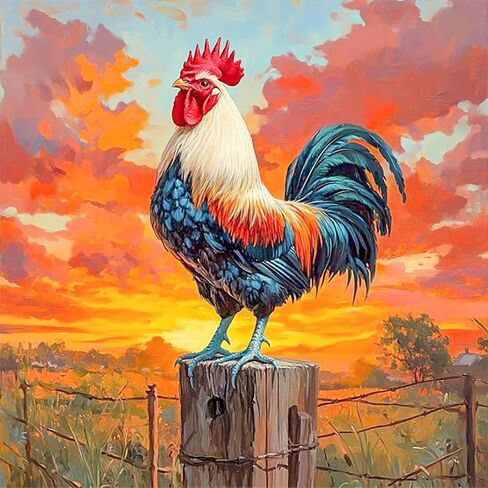 RbaArt Adult Diamond Painting Kit Sunset Rooster Pearl Painting 5D DIY Special-Shaped Diamond Art Bead Painting, Ideal for Home Wall Decor, 14x14 in in Kuwait