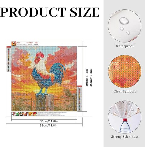 RbaArt Adult Diamond Painting Kit Sunset Rooster Pearl Painting 5D DIY Special-Shaped Diamond Art Bead Painting, Ideal for Home Wall Decor, 14x14 in in Kuwait