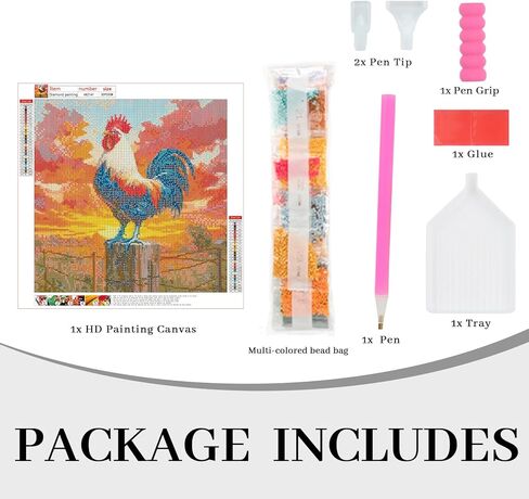 RbaArt Adult Diamond Painting Kit Sunset Rooster Pearl Painting 5D DIY Special-Shaped Diamond Art Bead Painting, Ideal for Home Wall Decor, 14x14 in in Kuwait