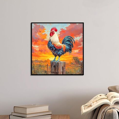 RbaArt Adult Diamond Painting Kit Sunset Rooster Pearl Painting 5D DIY Special-Shaped Diamond Art Bead Painting, Ideal for Home Wall Decor, 14x14 in in Kuwait