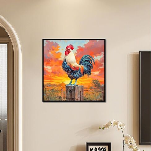 RbaArt Adult Diamond Painting Kit Sunset Rooster Pearl Painting 5D DIY Special-Shaped Diamond Art Bead Painting, Ideal for Home Wall Decor, 14x14 in in Kuwait