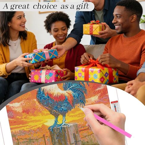 RbaArt Adult Diamond Painting Kit Sunset Rooster Pearl Painting 5D DIY Special-Shaped Diamond Art Bead Painting, Ideal for Home Wall Decor, 14x14 in in Kuwait