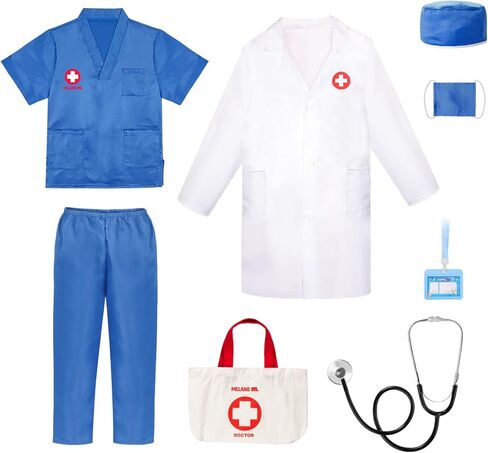 Meland Doctor Costume for Girls - Kids Scrubs with Lab Coat & Carry Bag, Doctor Dress Up for Halloween, Career Day Role Play in Saudi Arabia