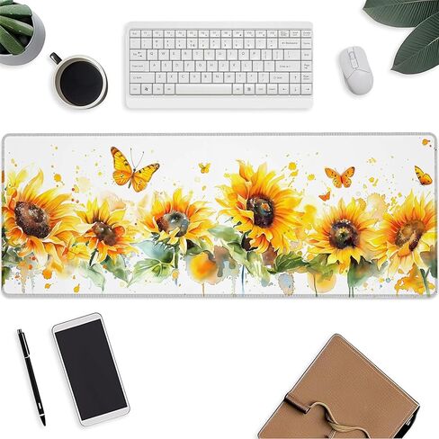 Sunflower Mouse Pad，Wooden Gaming Keyboard Mat，Laptop Computer Protector with Non-Slip Rubber Base，Large Extended MousePads Gifts for Desk Office Home，Deskmat Decor 31.5" x 11.8" in Saudi Arabia