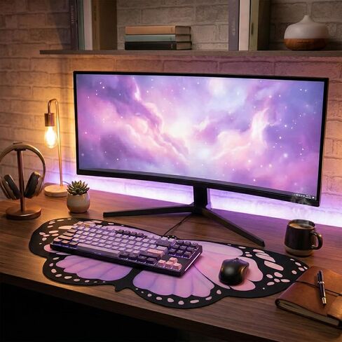 Butterfly Computer Mat Butterfly Desk Pad Purple Large Gaming Mouse Pad Large Gaming Mouse Desk Mat 35.4x15.7 in Keyboard Computer Table Mats Extended Non-Slip Rubber Base for Keyboard Office Home in Saudi Arabia