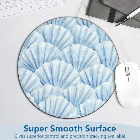 Blue Coastal Beach Seashell Mouse Pad, Nautical Ocean Sea Shell Round Mousepad Mouse Mat with Anti-Slip Rubber Base for Computer Laptop Home Office Desk, 7.9x7.9 in in Kuwait
