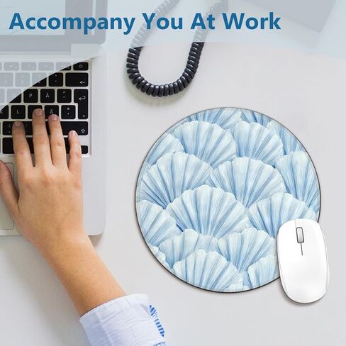 Blue Coastal Beach Seashell Mouse Pad, Nautical Ocean Sea Shell Round Mousepad Mouse Mat with Anti-Slip Rubber Base for Computer Laptop Home Office Desk, 7.9x7.9 in in Kuwait