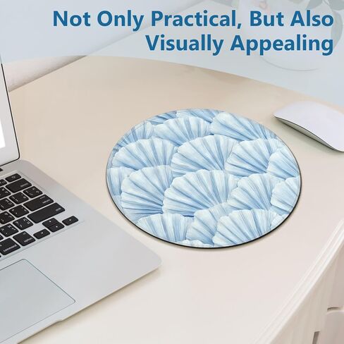 Blue Coastal Beach Seashell Mouse Pad, Nautical Ocean Sea Shell Round Mousepad Mouse Mat with Anti-Slip Rubber Base for Computer Laptop Home Office Desk, 7.9x7.9 in in Kuwait