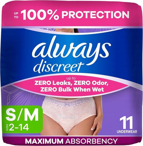 حفاضات الكبار المعاد تصميمها من Always Discreet للنساء، أقصى قدر من الامتصاص لسلس البول والملابس الداخلية بعد الولادة مقاس 3X+، حماية تصل إلى 100% ضد تسرب المثانة، 22 قطعة in Kuwait