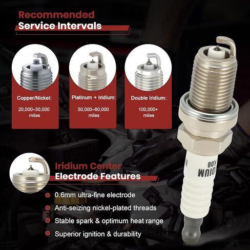 Iridium Spark Plugs Set of 6 BKR5EIX-11 5464 Compatible with 2001-2009 Hyundai Santa Fe 2.7L 3.3L 3.5L,Sonata,Tiburon,Tucson,Infiniti I30,Acura RL,Isuzu Rodeo,Mercedes-Benz,#7090,BKR5EGP in Saudi Arabia