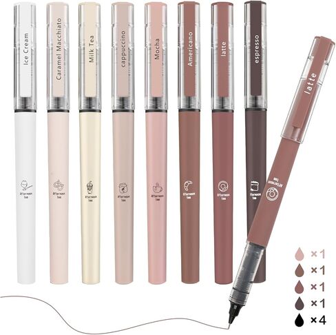 Aesthetic Cute Stick Rollerball Pens, Colored Ink Gel Pen, Quick Dry Colored Liquid Ink Pens, 0.5mm Fine Point Coffee Pens Soft Touch Smooth Writing for Journaling School Supplies (8 Pack) in Saudi Arabia