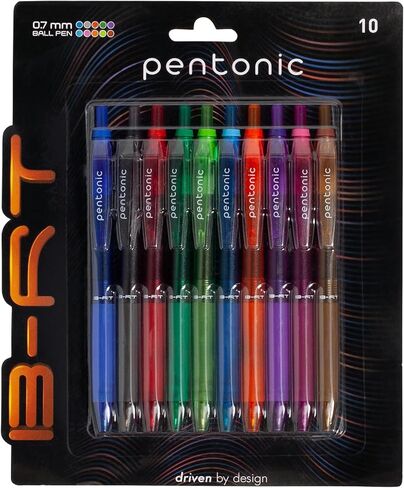 Pentonic B-RT Retractable Ballpoint Pens, 10 Count, 10 Colors Tip, 0.7 mm Fine Point, Ergonomic Grip, Smooth Writing For Journaling, Pens for School & the Office (1017265) in Kuwait