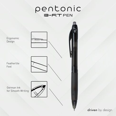 Pentonic B-RT Retractable Ballpoint Pens, 10 Count, 10 Colors Tip, 0.7 mm Fine Point, Ergonomic Grip, Smooth Writing For Journaling, Pens for School & the Office (1017265) in Kuwait