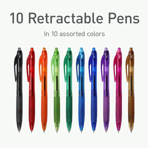 Pentonic B-RT Retractable Ballpoint Pens, 10 Count, 10 Colors Tip, 0.7 mm Fine Point, Ergonomic Grip, Smooth Writing For Journaling, Pens for School & the Office (1017265) in Kuwait