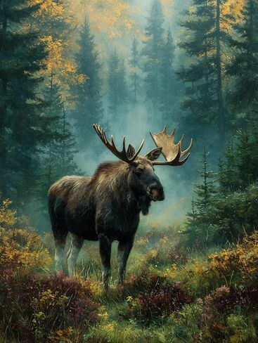 CDYCNXZ Moose Diamond Painting Kits for Adults, Animal Deer Round 5D Paint with Diamonds Pictures Gem Art Painting Kits DIY Crafts Kits for Home Wall Decor 12x16 Inch in Saudi Arabia