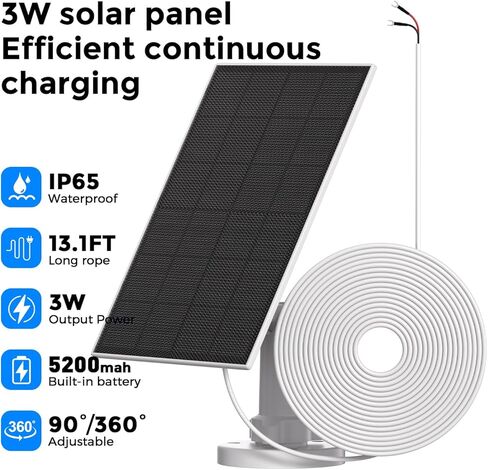 Solar Charger with 5200mAh Built-in Battery for Ring, 4W Continuous Power Solar Panel Compatible with Ring Battery Doorbell Plus/Wired Doorbell/Pro & Video Doorbell 4/3/3 Plus, 13.1Ft Charging Cable in Saudi Arabia