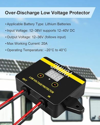حامي الجهد المنخفض DC 12-36V، مفتاح فصل الجهد المنخفض المقاوم للماء مع شاشة LED رقمية، وحدة حماية من التفريغ الزائد تستخدم لبطاريات الرصاص الحمضية والليثيوم in Kuwait