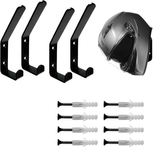 4PCS Motorcycle Helmet Holder Hook, Wall Mounted Motorbike Jacket Display Rack with Mounting Screws, Heavy Duty Metal C Style Double-Hook Rack for Helmets Clothes Bags in Saudi Arabia