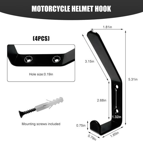 4PCS Motorcycle Helmet Holder Hook, Wall Mounted Motorbike Jacket Display Rack with Mounting Screws, Heavy Duty Metal C Style Double-Hook Rack for Helmets Clothes Bags in Saudi Arabia
