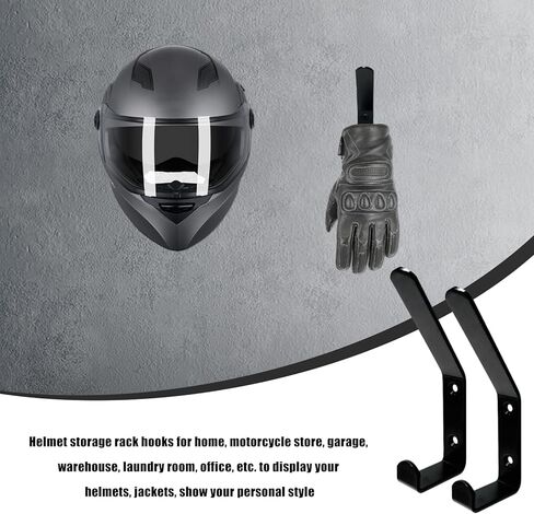 4PCS Motorcycle Helmet Holder Hook, Wall Mounted Motorbike Jacket Display Rack with Mounting Screws, Heavy Duty Metal C Style Double-Hook Rack for Helmets Clothes Bags in Saudi Arabia