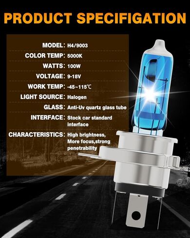 Compatible with Hyundai Accent 2000-2017 Halogen Headlight Bulb Combo - 185% Brighter 5000K White High/Low Beam, Plug and Play, 2-Pack in Saudi Arabia