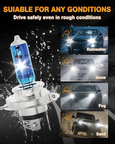 Compatible with Hyundai Accent 2000-2017 Halogen Headlight Bulb Combo - 185% Brighter 5000K White High/Low Beam, Plug and Play, 2-Pack in Saudi Arabia