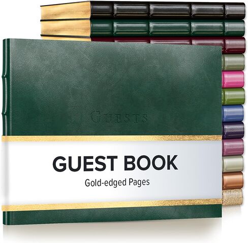Gallery Leather Guest Book - Great for Wedding, Reception, Baby and Bridal Shower, Birthday Party and Vacation Home - 192 Lined Pages to Sign in, add Polaroid Photo - Hardcover 9x7" - Acadia Green in Saudi Arabia