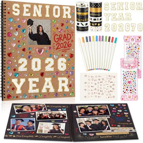Sabary 60 Pages 2026 Graduation Guest Book with Markers Senior Year Scrapbook Kit 11" x 10.6" DIY Photo Album Congrat Grad Guest Sign in Book Memory Scrapbook for Class of 2026 Senior Night Party Gift in Kuwait