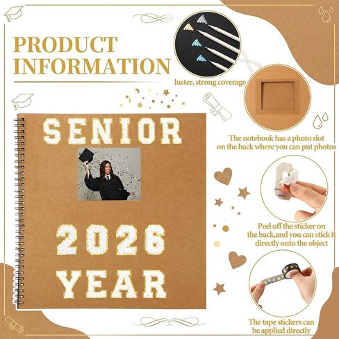 Sabary 60 Pages 2026 Graduation Guest Book with Markers Senior Year Scrapbook Kit 11" x 10.6" DIY Photo Album Congrat Grad Guest Sign in Book Memory Scrapbook for Class of 2026 Senior Night Party Gift in Kuwait