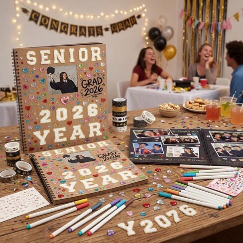 Sabary 60 Pages 2026 Graduation Guest Book with Markers Senior Year Scrapbook Kit 11" x 10.6" DIY Photo Album Congrat Grad Guest Sign in Book Memory Scrapbook for Class of 2026 Senior Night Party Gift in Kuwait