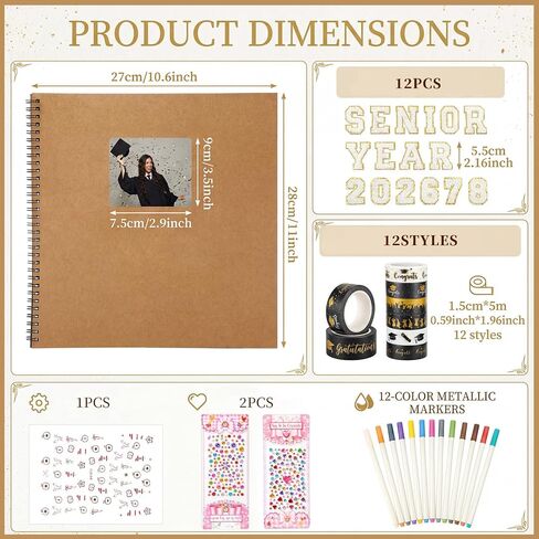 Sabary 60 Pages 2026 Graduation Guest Book with Markers Senior Year Scrapbook Kit 11" x 10.6" DIY Photo Album Congrat Grad Guest Sign in Book Memory Scrapbook for Class of 2026 Senior Night Party Gift in Kuwait