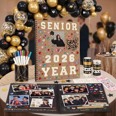Sabary 60 Pages 2026 Graduation Guest Book with Markers Senior Year Scrapbook Kit 11" x 10.6" DIY Photo Album Congrat Grad Guest Sign in Book Memory Scrapbook for Class of 2026 Senior Night Party Gift in Kuwait