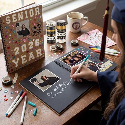 Sabary 60 Pages 2026 Graduation Guest Book with Markers Senior Year Scrapbook Kit 11" x 10.6" DIY Photo Album Congrat Grad Guest Sign in Book Memory Scrapbook for Class of 2026 Senior Night Party Gift in Kuwait