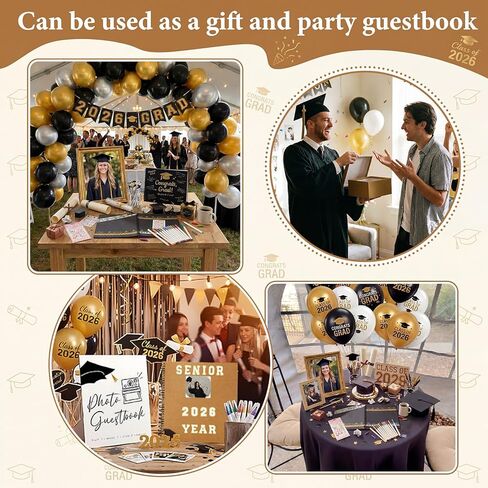 Sabary 60 Pages 2026 Graduation Guest Book with Markers Senior Year Scrapbook Kit 11" x 10.6" DIY Photo Album Congrat Grad Guest Sign in Book Memory Scrapbook for Class of 2026 Senior Night Party Gift in Kuwait