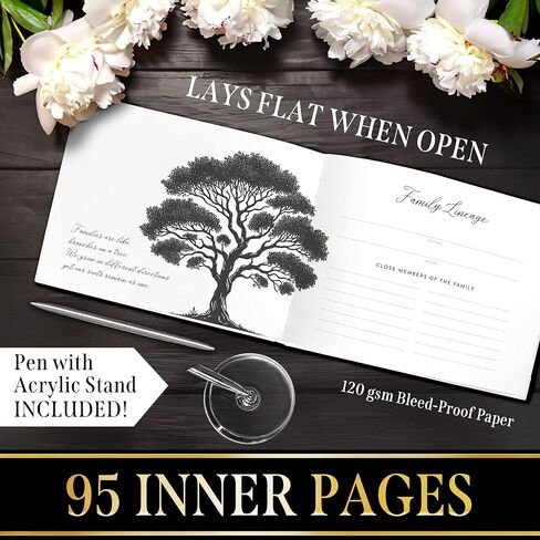 Elegant Black Floral Funeral Guest Book,"Celebration of Life" Gold Stamped Cover with Photo Slot,Includes Silver Pen, Acrylic Base & Table Sign,95 Pages Memorial Guest Book for Funerals & Condolences in Saudi Arabia