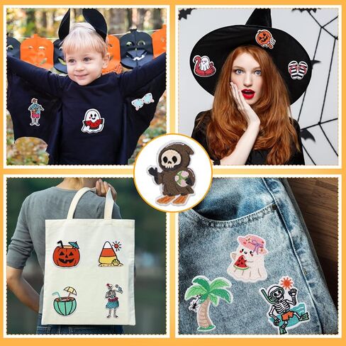 60 Pcs Summer Halloween Patches Iron on Embroidered Iron Patches DIY Crafts for Clothes Hats Backpacks Jackets Shoes Accessories in Saudi Arabia