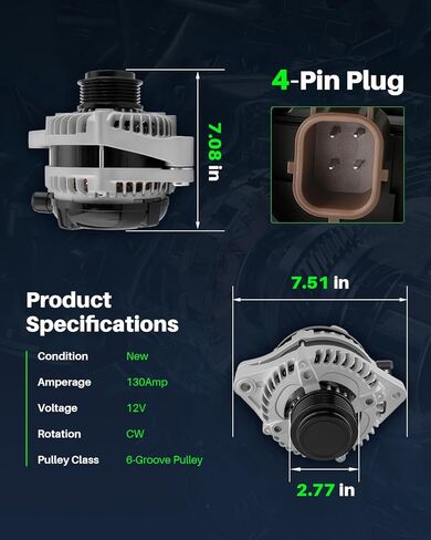 Alternator fit for Honda Odyssey V6 3.5L Gas (2011-2013), Pilot V6 3.5L Gas (2012-2015), Ridgeline V6 3.5L Gas (2012-2014), Replacement 31100-RV0-A01 in Saudi Arabia