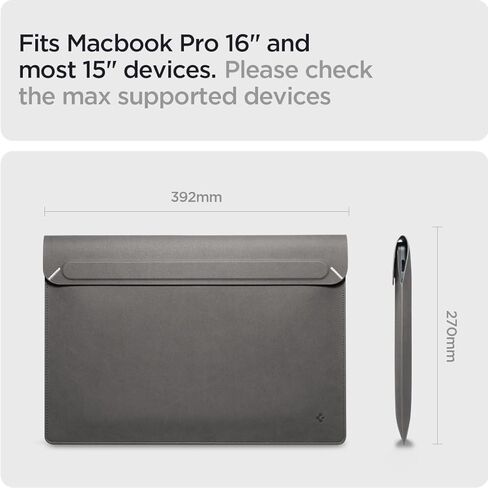 Spigen Valentinus S Protective Laptop Sleeve for 16-inch MacBook Pro/Air M5 Pro/Max (2026), M5/M4/M3/M2/M1 A3403 A3186 A2991 A2780 A2485 A2141, Built-in Stand - City Gray in Kuwait