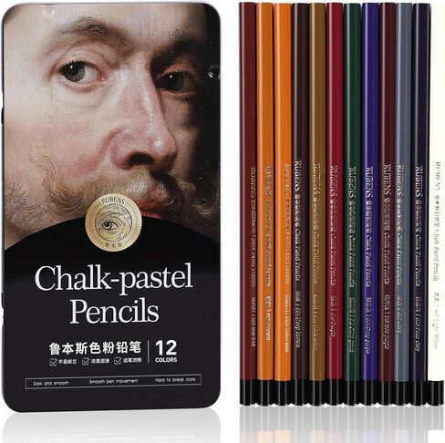 rubens Pastel Pencils, 12 Colors Soft Chalk Pastel Pencils Set for Artists, 4mm Core Chalk Colored Pencils in A Metal Tin, Blendable Chalks Pencils for Drawing, Sketching, Blending & Shading(Series A) in Saudi Arabia