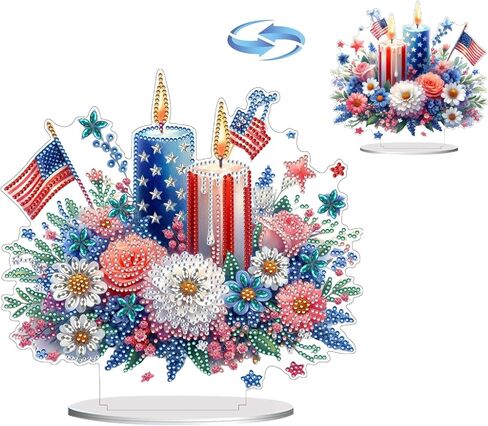 ARTopet DIY Tabletop Diamond Art Painting Kit Double Sided Desk Placement Ornament Stand Up Gem Painting Craft Kit Single Sided Drill 4th of July Independence Day Home Decor-Candle in Saudi Arabia