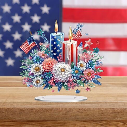 ARTopet DIY Tabletop Diamond Art Painting Kit Double Sided Desk Placement Ornament Stand Up Gem Painting Craft Kit Single Sided Drill 4th of July Independence Day Home Decor-Candle in Saudi Arabia