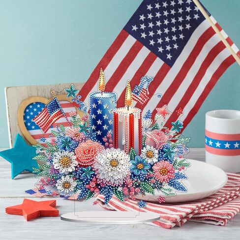 ARTopet DIY Tabletop Diamond Art Painting Kit Double Sided Desk Placement Ornament Stand Up Gem Painting Craft Kit Single Sided Drill 4th of July Independence Day Home Decor-Candle in Saudi Arabia