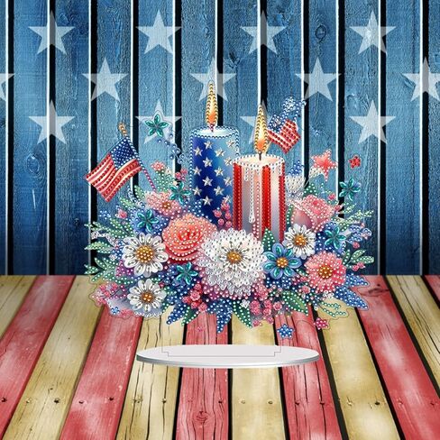 ARTopet DIY Tabletop Diamond Art Painting Kit Double Sided Desk Placement Ornament Stand Up Gem Painting Craft Kit Single Sided Drill 4th of July Independence Day Home Decor-Candle in Saudi Arabia
