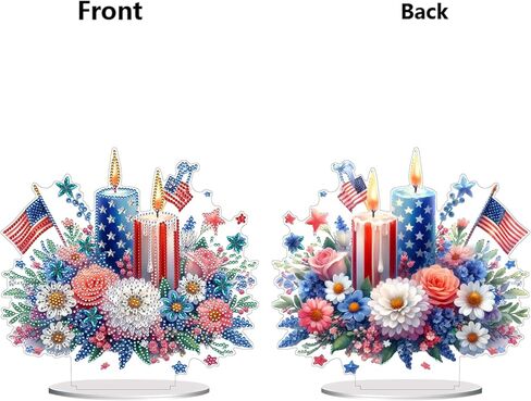 ARTopet DIY Tabletop Diamond Art Painting Kit Double Sided Desk Placement Ornament Stand Up Gem Painting Craft Kit Single Sided Drill 4th of July Independence Day Home Decor-Candle in Saudi Arabia
