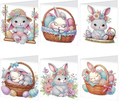 6pcs Diamond Painting Greeting Card, DIY Rabbit and bird's nest Diamond Art Greeting Card for Blessing and Wishe Special Shaped Diamond Arts Crafts for Birthday Easter Day in Kuwait